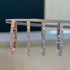 Diamond Hoop Earrings, White Gold Diamond Hoops, 14K Gold Diamond Hoop Earring