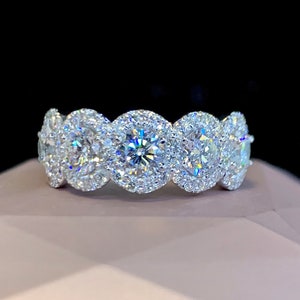 Moissanite Halo Wedding Band, Solid 14K Gold, Charles & Colvard