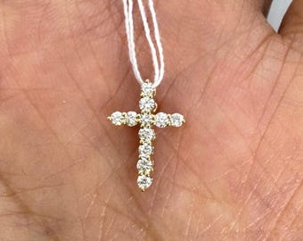 Beautiful Dainty Diamond Cross Pendant, Cross Diamond Pendant, 18K Yellow Gold Diamond Cross Necklace for Women