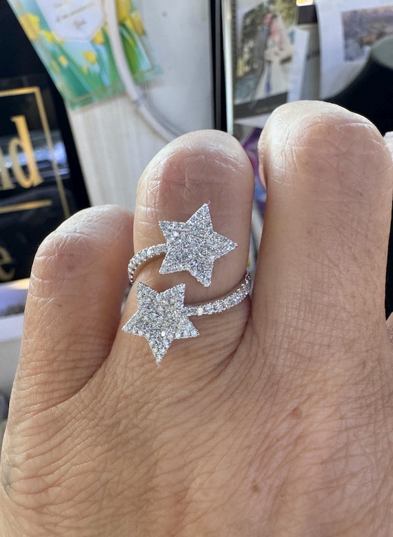14k White Gold Double Star Bypass Diamond Ring 14k White Gold Double Star Bypass Diamond Ring