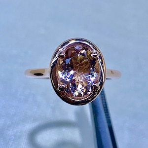 Genuine Morganite ring, 14K rose gold 9x7 Oval Morganite And Diamond Engagement Ring, Promise Ring, Birthstone Ring