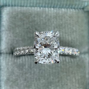 GIA Certified 2.01 Carats Cushion Diamond Ring, Elongated Cushion Cut Engagement Ring 14K White Gold, Lab Grown Diamond Ring