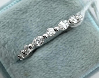 Marquise Round Shape Diamond Stacking Band Ring, 18K Yellow Gold Diamond Matching Wedding Band, Stackable Band Nesting Band 2mm