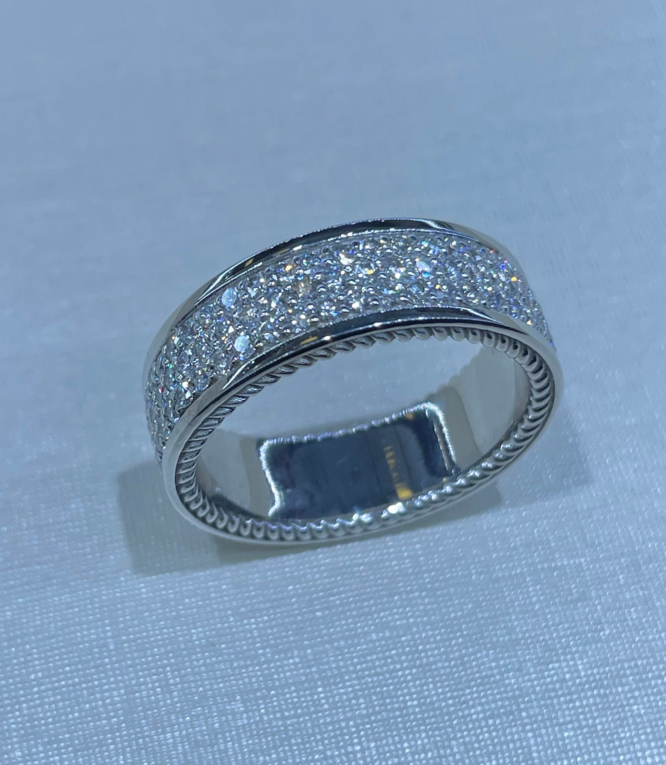 Men Diamond Ring 14K White Gold Men Diamond Wedding Band Man