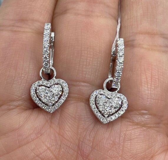Diamond Heart Earrings Heart Diamond Earrings White Gold Heart Earrings Dangle Diamond Heart Earrings Dangling Heart Earrings 18K Etsy Canada