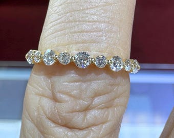 18K White Gold Diamond Wedding Band, Floating Single Prong Ring