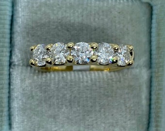ダイヤモンド記念バンド、5ダイヤモンドバンド、本物のダイヤモンド結婚指輪イエローゴールド、天然地球採掘ダイヤモンド高品質
