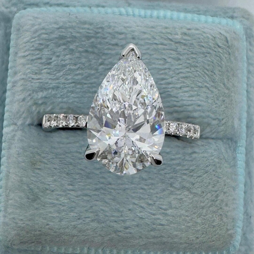 4 CT Pear Lab Grown Diamond Engagement Ring 14K White Gold - Etsy