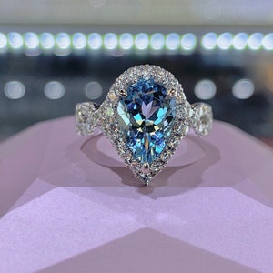Pear Aquamarine Engagement Ring, Pear Aquamarine and Diamond Ring White Gold, Aquamarine Wedding Ring Art Deco Antique