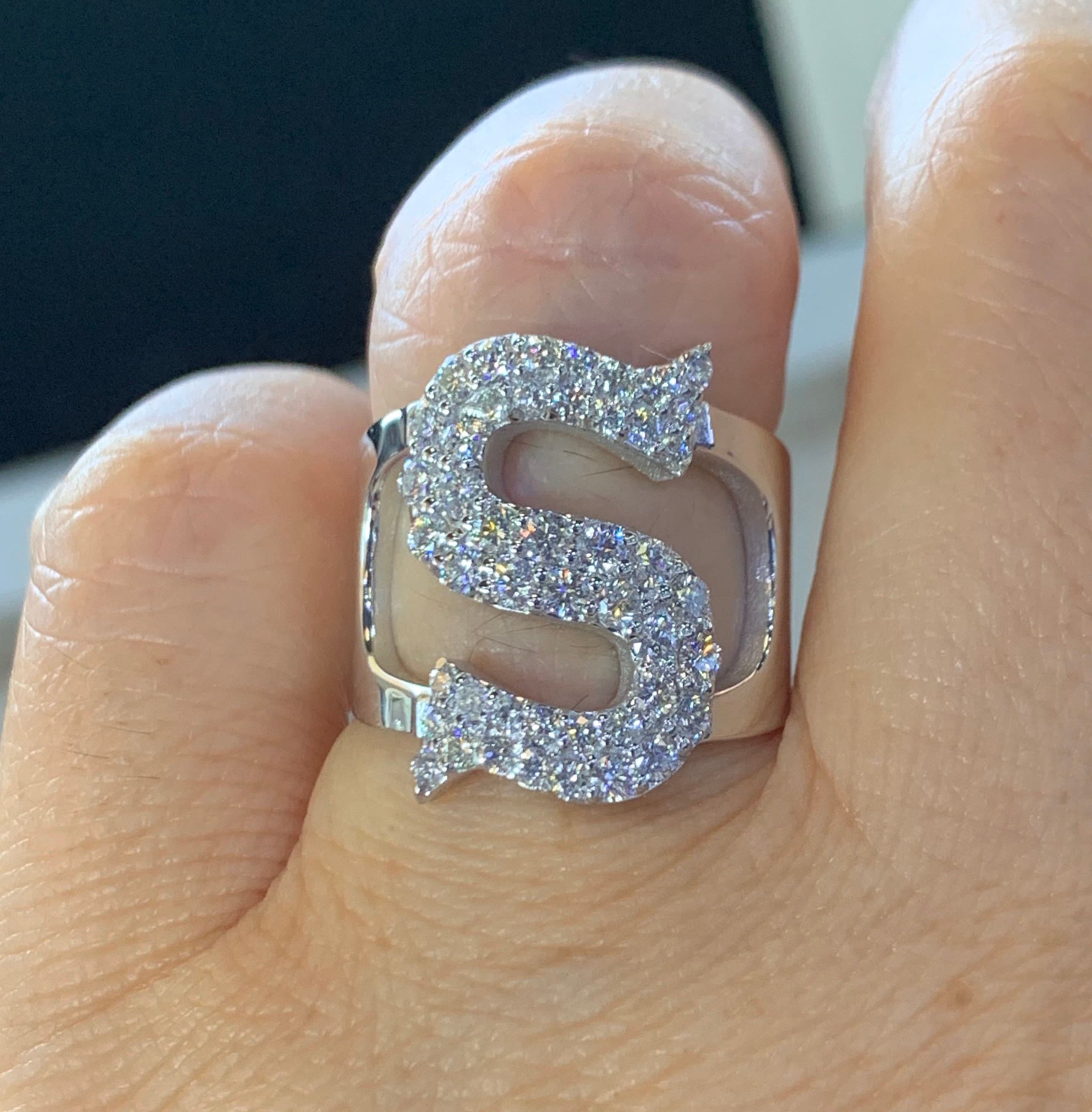 S Initial Ring Diamond Initial Ring Mens Initial Ring Etsy