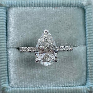 Pear Cut Diamond Engagement Ring,  Lab Grown Diamond Ring, Pear Shaped Engagement Ring, 1.76 Carats Pear Diamond Ring 18K White Gold
