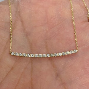 Diamond Bar Necklace, Bar Necklace, Diamond Bar Pendant, 14K Yellow Gold Dainty Diamond Necklace, Pave Diamond Bar Necklace