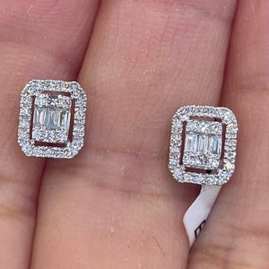 14K White Gold Emerald Cut Stud Earrings, Diamond Stud Earrings, Emerald Cut Diamond Earrings, Baguette Earrings, Emerald Cut Earrings