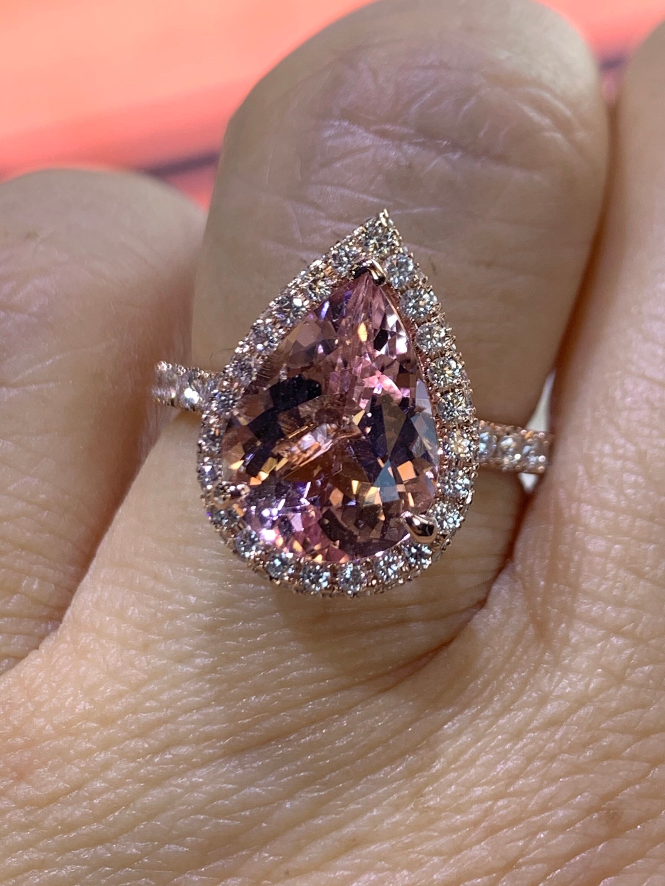 Pear Morganite Diamond Halo Ring, 14K Rose Gold Engagement Ring - Etsy
