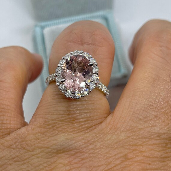 Oval halo morganite best sale ring