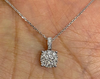 Diamond Solitaire Pendant, White Gold Diamond Pendant Necklace, Simple Halo Diamond Necklace 0.48 Carat Diamond Pendant