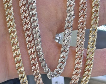 Diamond Cuban Link Chain, Diamond Cuban Link Choker, Diamond Link Necklace, Solid Gold Diamond Cuban Necklace