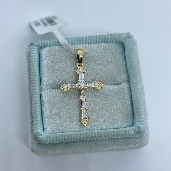 Buy Diamond Cross Pendant, Baguette and Round Diamond Cross