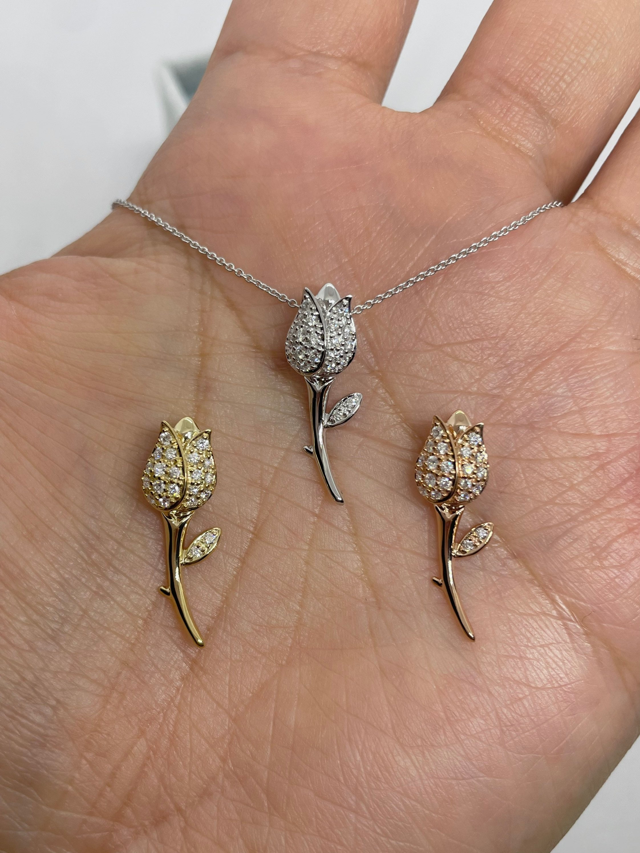 Diamond Rose Pendant Rose Diamond Pendant 14K Rose Pendant