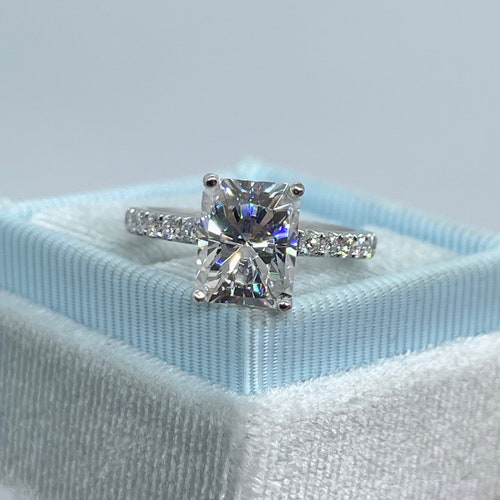 Radiant Cut Moissanite Engagement Ring Hidden Halo Engagement - Etsy