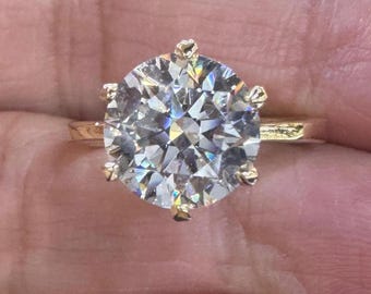 Certified Round Solitaire Ring, 3 CT Round Diamond Solitaire Ring, Lab Grown Round Engagement Ring