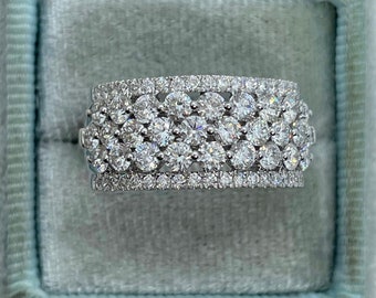 Anillo de diamantes redondos, oro blanco de 18 quilates, banda de diamantes redondos de 1,96 quilates, banda de diamantes, banda de bodas, banda de aniversario, banda ancha de diamantes