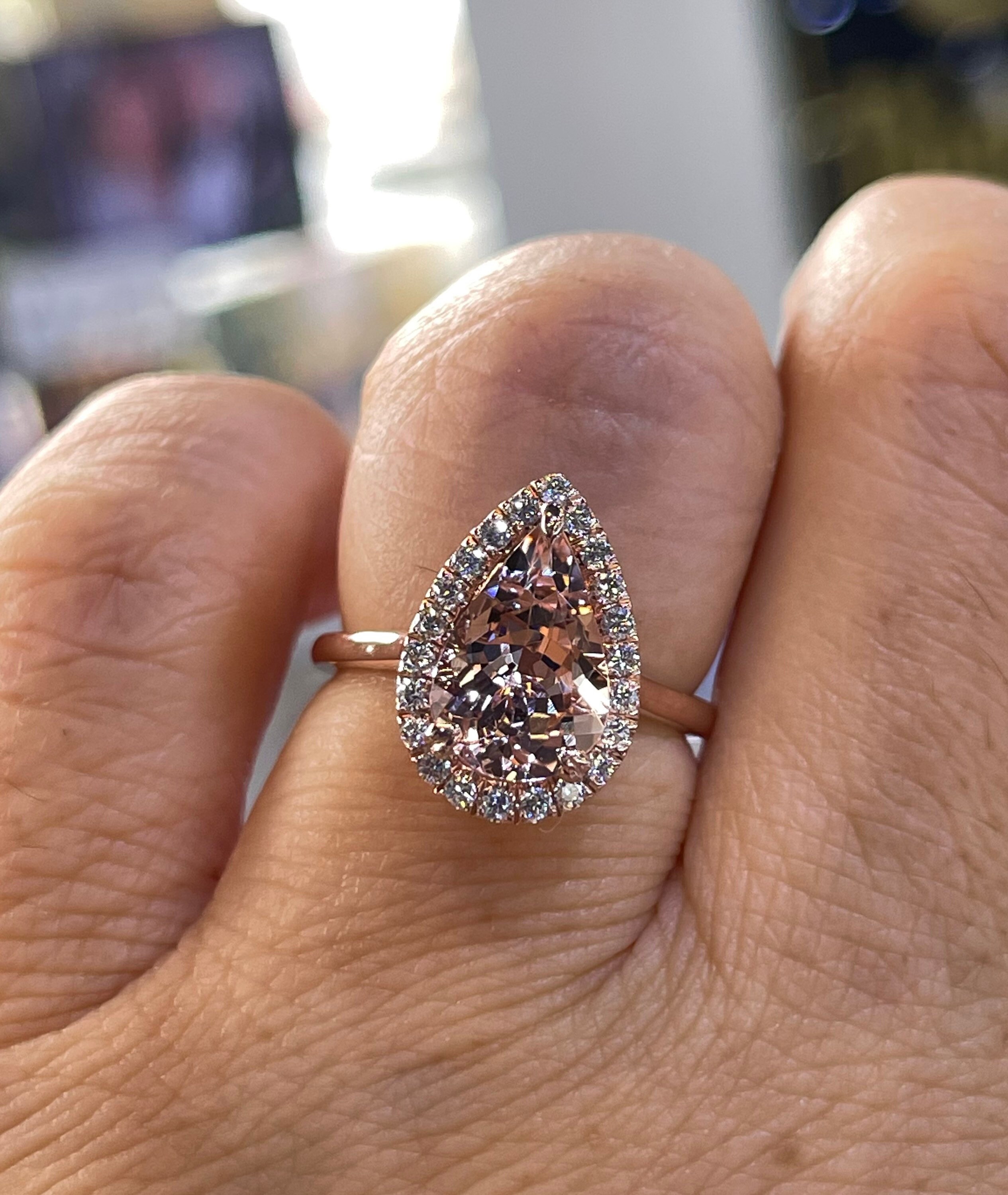 Peach Morganite and Diamond Ring Pear Morganite Diamond Ring 14K