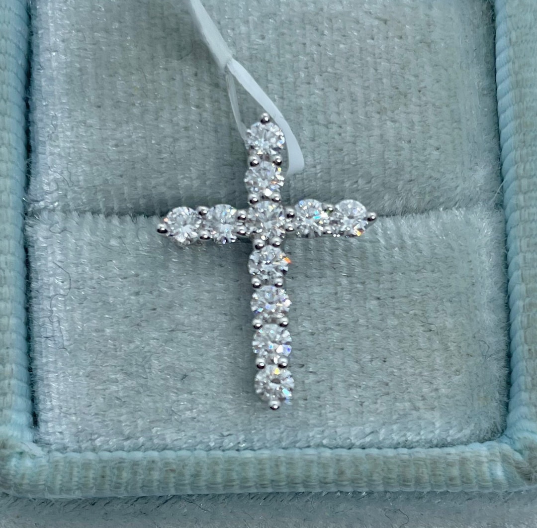 Genuine Diamond Cross, Cross Diamond Necklace, 18K White Gold Diamond