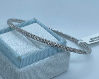 14K White Gold Diamond Bangle Bracelet, 0.91 Carat Natural Diamond Bracelet
