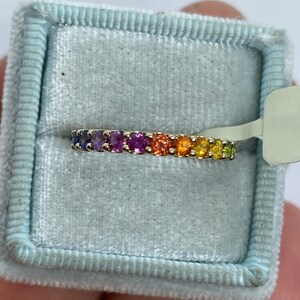 Rainbow Sapphire Ring Yellow Gold, Multi Color Gems Band, Genuine Rainbow Sapphire Band, 18K Yellow Gold Ombré Ring