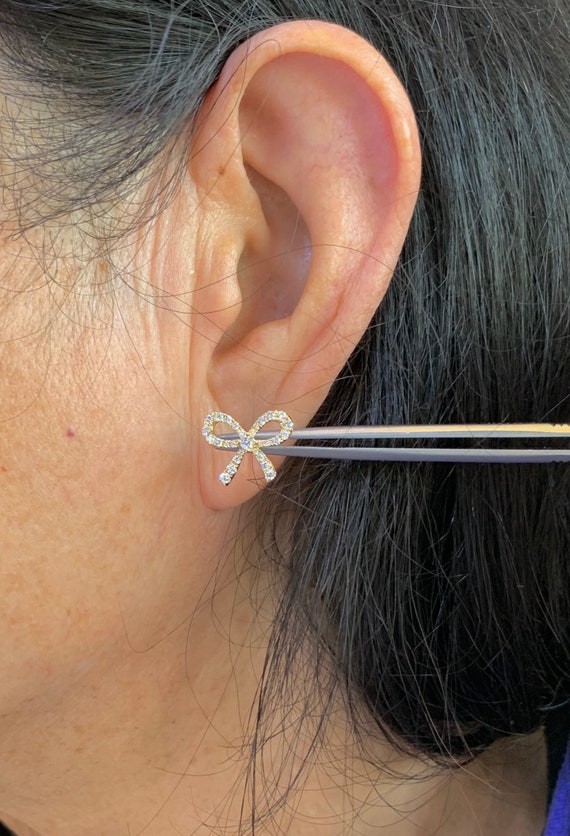 Diamond Bow Earrings, Bow Diamond Studs, 18K White Gold Diamond  