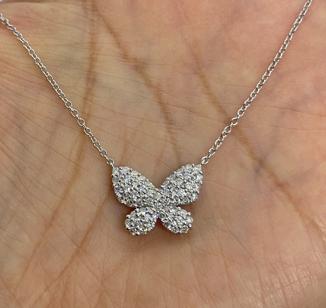 Diamond Butterfly Pendant Diamond Butterfly Necklace 18K White Gold Butterfly Diamond Necklace Etsy Australia