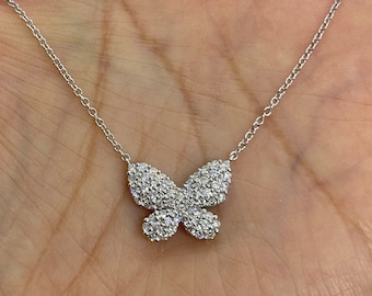 18K White Gold Diamond Butterfly Pendant Necklace, 0.69 Carat