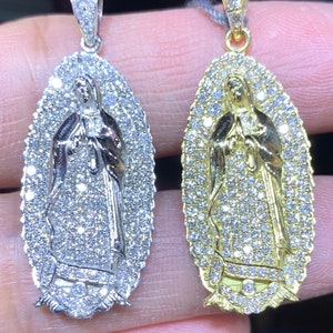 Lady of Guadalupe, Lady Guadalupe Diamond Pendant, 14K Yellow Gold White Gold Lady Guadalupe Religious Medallion