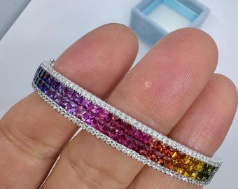Rainbow Sapphire Bracelet, Fancy Color Sapphire Bangle 18K