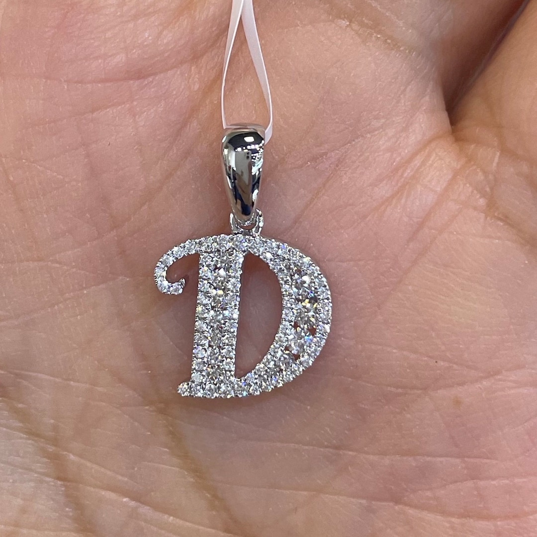 Initial Pendant, Letter D Necklace, 14K White Gold D Letter