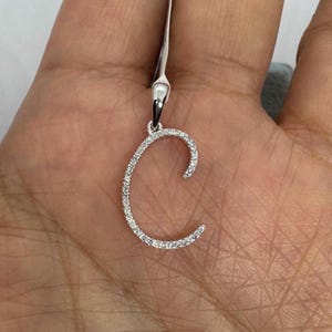 14K White Gold Diamond Initial Pendant, initial Necklace, Diamond Letter Initial Charm Pendant, Diamond Script Letter M