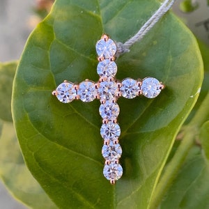 Diamond Cross Necklace, Diamond Cross  Pendant Rose Gold, 1.21 Carats Diamond Cross