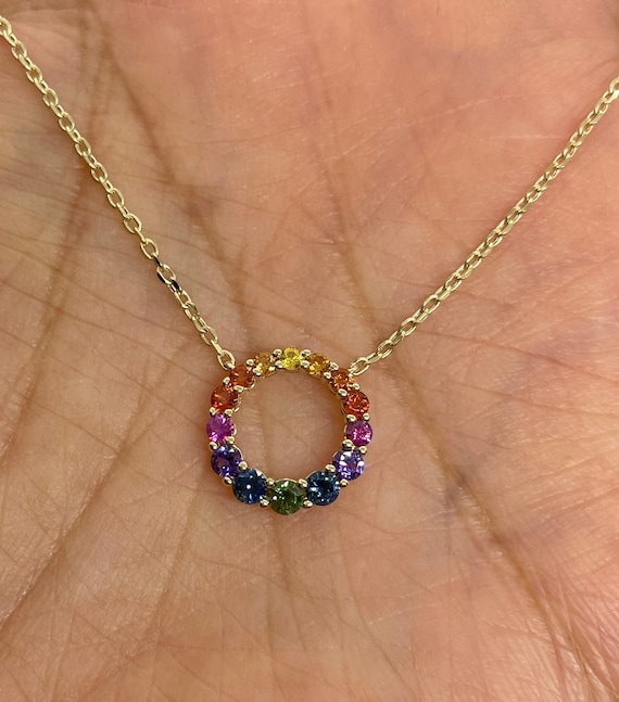 ⭐18金 ミラーボール入り レインボーカラーの オール サファイア ネックレス ⭐18金 ミラーボール入り レインボーカラーの オール サファイア