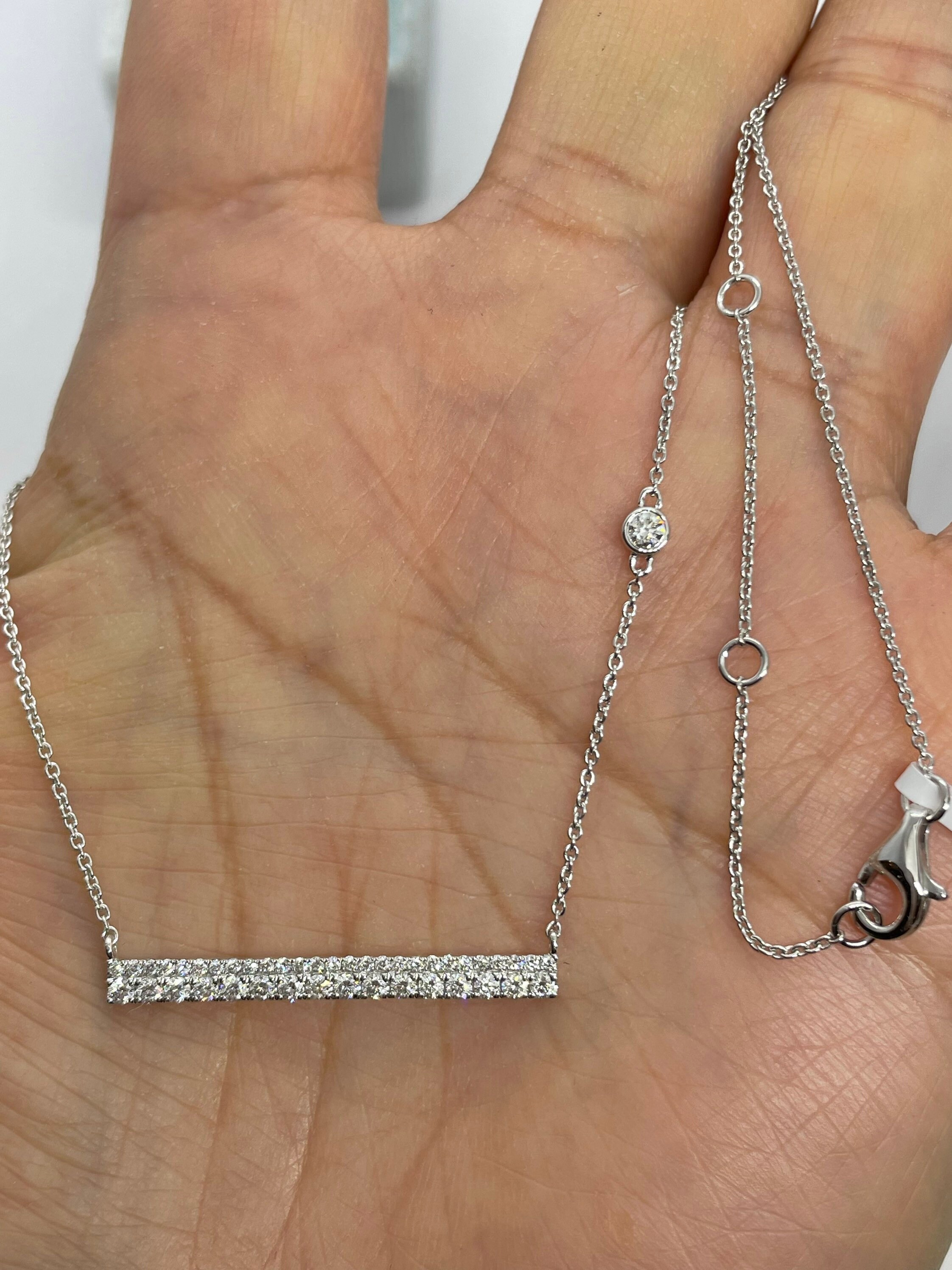 Diamond Bar Necklace Gold, Straight Bar Necklace, 18K White