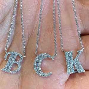 Initial Necklace/ Diamond initial E, F, G letter necklace/ Diamond initial necklace in white gold 18K