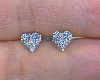 Diamond Heart Shaped Earrings, Diamond Heart Earrings, 18K White Gold Heart Shape Diamond Studs, Genuine Diamonds 0.41 Carats High Quality