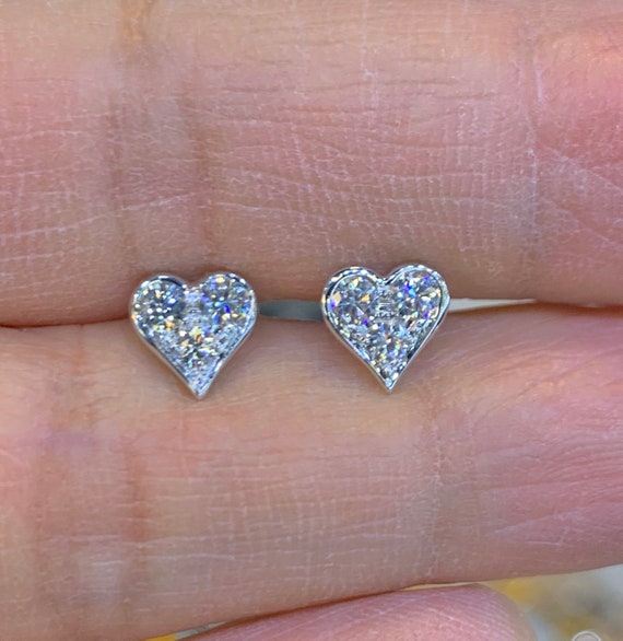 heart-cut diamond stud earrings in 14k white gold - Victoria Jones Jewelry