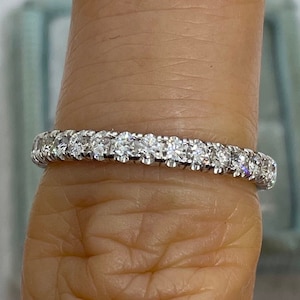 18K White Gold Diamond Band, Matching Diamond Wedding Band Ring, Round Cut Diamond Band Stackable Band