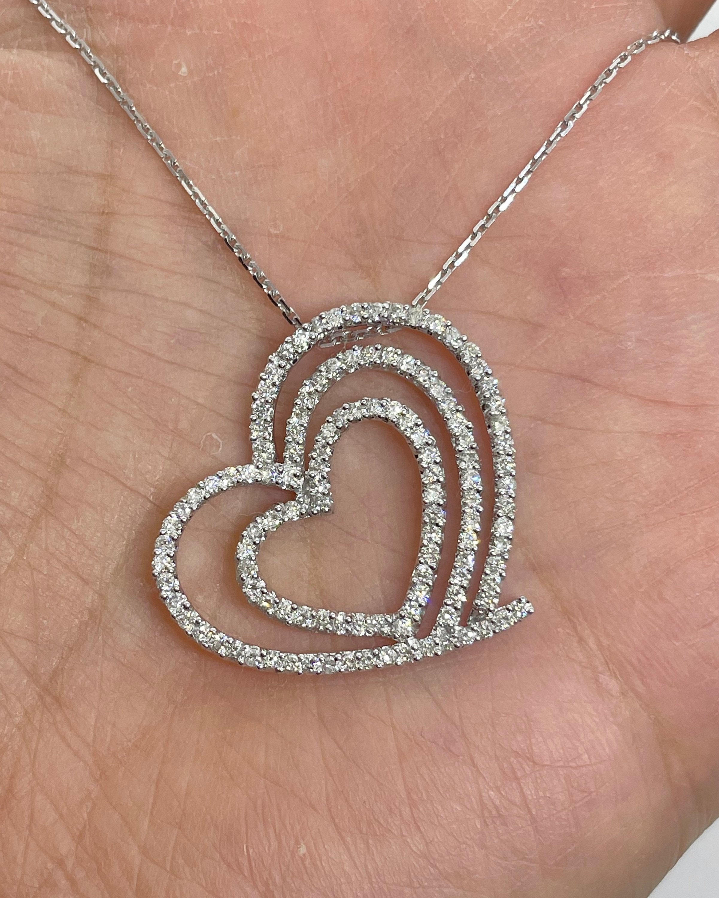 Slanted Heart Pendant Necklace Diamond Heart Necklace 18K White