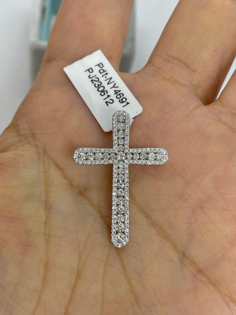 Diamond Cross Necklace, Square Diamond Cross 14K White Gold, Round ...