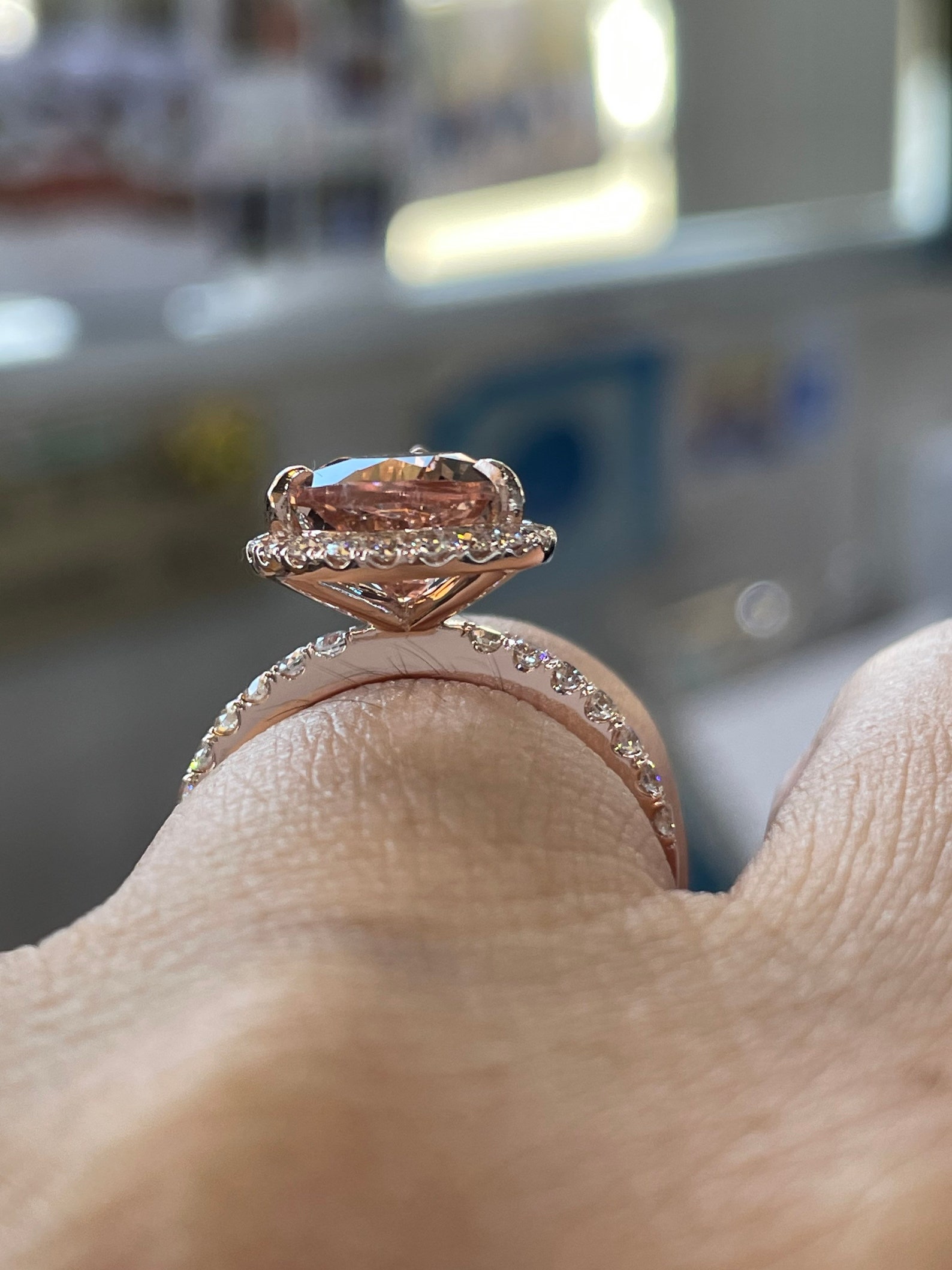 Pear Morganite Diamond Halo Engagement Ring, 14K Rose Gold Wedding Ring ...