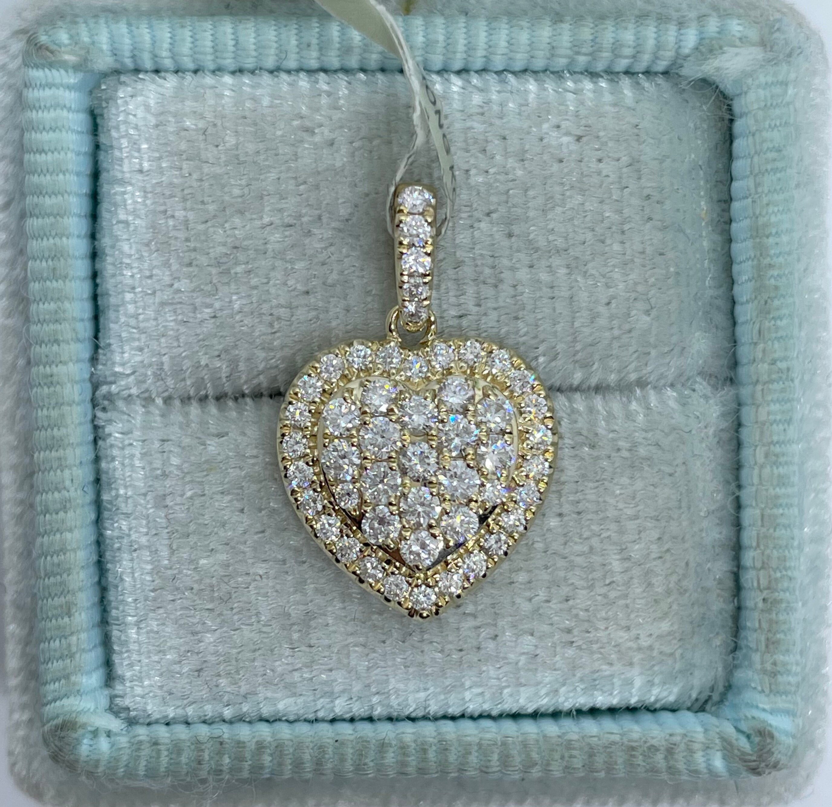 Diamond Heart Necklace 1 ct tw Round 14K Yellow Gold