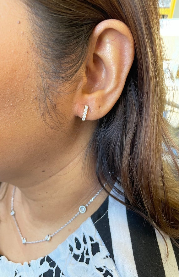 Dainty diamond hoop earrings outlet