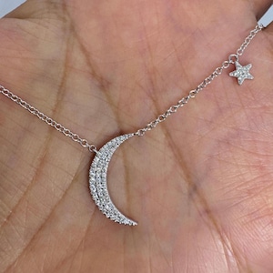 Diamond Moon Necklace Gold, Moon Diamond Necklace, 18K Yellow Gold Crescent Moon Necklace